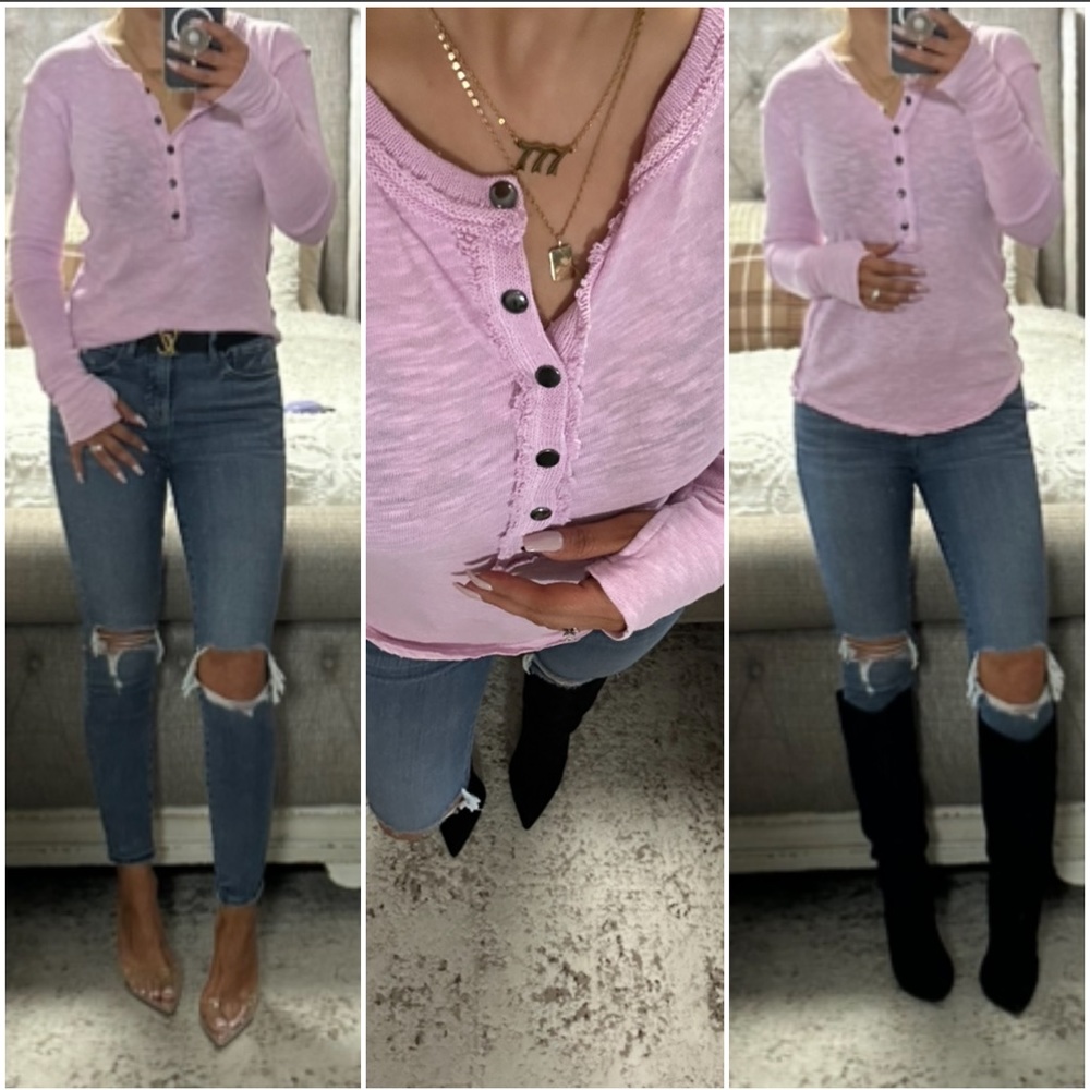 New❤️Anthro snap button front jersey Henley top